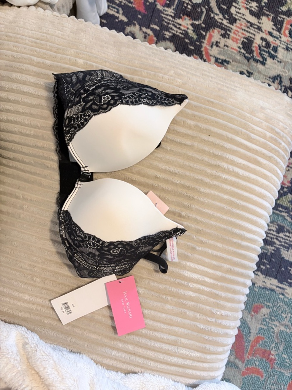 Isaac Mizrahi Black and White Lace-Trim Padded Bra